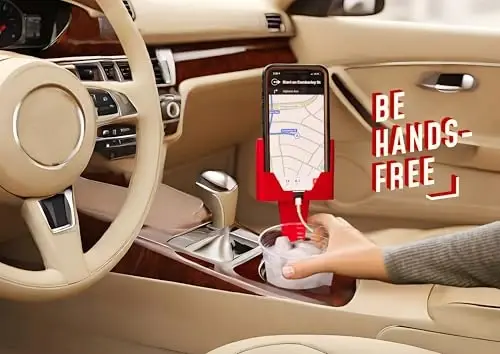 Cup Holder Phone Holder Mount for Car - Universal Adjustable Expander Cradle Hands-Free Driving - Compatible with All Smartphones Car Mount for iPhone Samsung Google Android Mobile Accessories Red - 6