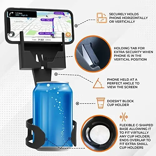 Cup Holder Phone Holder Mount for Car - Universal Adjustable Expander Cradle Hands-Free Driving - Compatible with All Smartphones Car Mount for iPhone Samsung Google Android Mobile Black 2-Pack - 6
