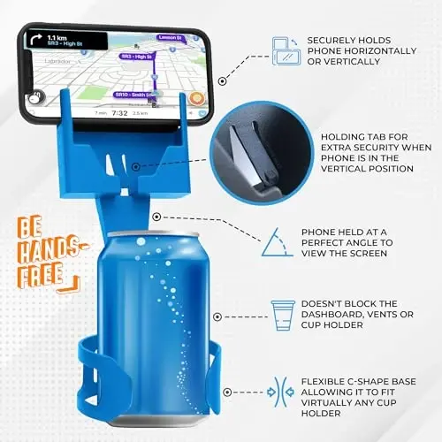 Cup Holder Telefon ushlagichi Avtomobil uchun - Universal sozlanishi kengaytirgich beshik Qo'lsiz haydash - Barcha smartfonlar bilan mos keladi iPhone Samsung Google Android mobil aksessuarlari uchun avtomobil ushlagichi Moviy - 5