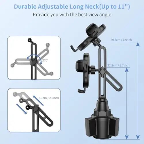 Cup Phone Holders for Your car, Universal Adjustable Base and Long Neck Car Phone Mount Cradle, Cell Phone Holder Car Accessories/Trucks/Golf Cart/Treadmill for iPhone Samsung Google All 4-7 inches - 3