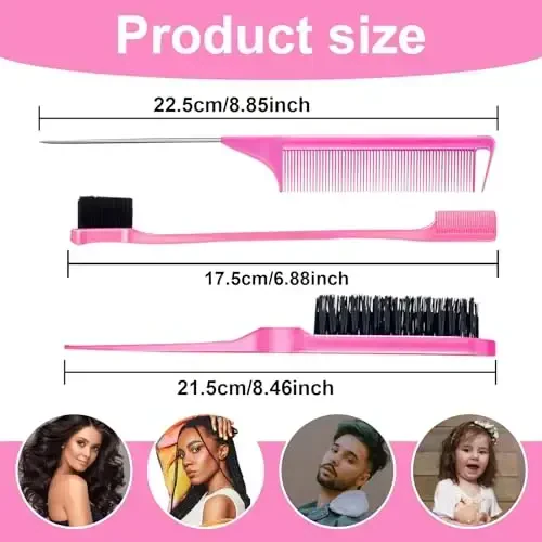 Curly Hair Boar Bristle Curl Defining Brush for Curl Wave Straight Hair, Unique Trident Handle Design Defineing Brush for Wet Dry Hairs, Styling Massage Hairbrush Hairs Pick Comb Edge Comb Pink - 3