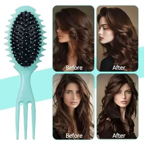 Curly Hair Boar Bristle Curl Defining Brush for Wave Straight Hair, Unique Trident Handle Design Defineing Brush for Wet Dry Hairs Styling Massage Hairbrush Hairs Pick Comb Green - 5