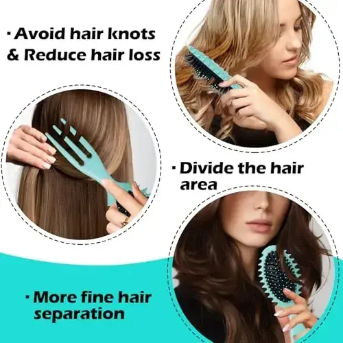 Curly Hair Boar Bristle Curl Defining Brush for Wave Straight Hair, Unique Trident Handle Design Defineing Brush for Wet Dry Hairs Styling Massage Hairbrush Hairs Pick Comb Green - 6
