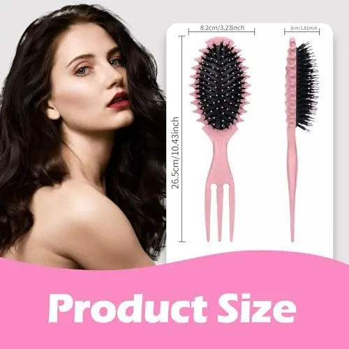 Curly Hair Boar Bristle Curl Toʻlqinli toʻgʻri sochlar uchun burmalarni aniqlash choʻtkasi, nam quruq sochlar uchun Trident tutqichli dizayndagi burmalarni aniqlash choʻtkasi, Soch turmaklash uchun massaj choʻtkasi Soch terish taroqlash uchun pushti taroq - 2