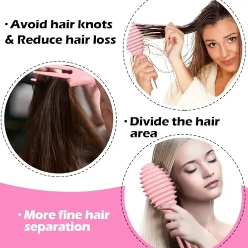 Curly Hair Boar Bristle Curl Toʻlqinli toʻgʻri sochlar uchun burmalarni aniqlash choʻtkasi, nam quruq sochlar uchun Trident tutqichli dizayndagi burmalarni aniqlash choʻtkasi, Soch turmaklash uchun massaj choʻtkasi Soch terish taroqlash uchun pushti taroq - 6