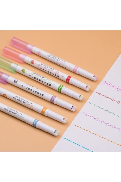 Curved Shape and 6 Color Fine Line Notebook, Writing, Drawing Colored Highlighter Pen Set - 5