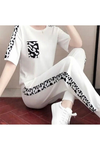 CUSTOM DESIGN BLACK-WHITE STRIPED PRINTED SHORT SLEEVE SUMMER LUXURY WOMEN'S TRACKSUIT - 1