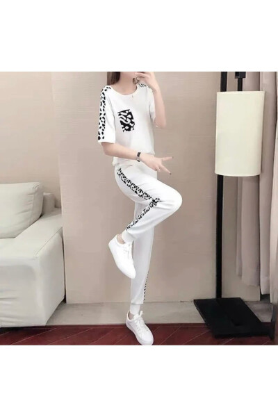 CUSTOM DESIGN BLACK-WHITE STRIPED PRINTED SHORT SLEEVE SUMMER LUXURY WOMEN'S TRACKSUIT - 2