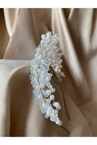 Custom Design Pearl and Crystal Beaded Bridal Crown - HEDEF BIJUTERI (1)