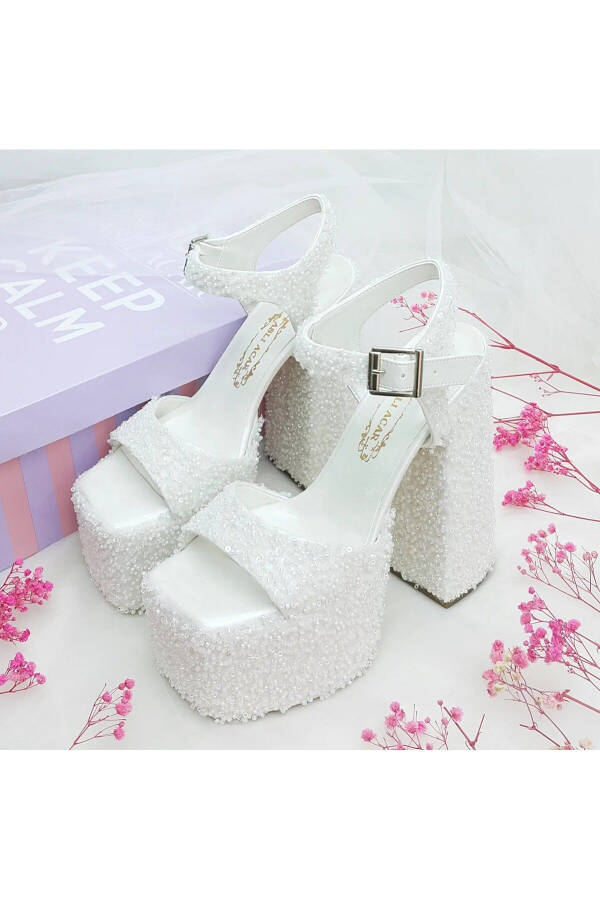 Custom Designed Low-Heeled Very Comfortable Bridal Shoes with 16 Cm High Heels, Decorated with Crystal Pearl Stones - 9