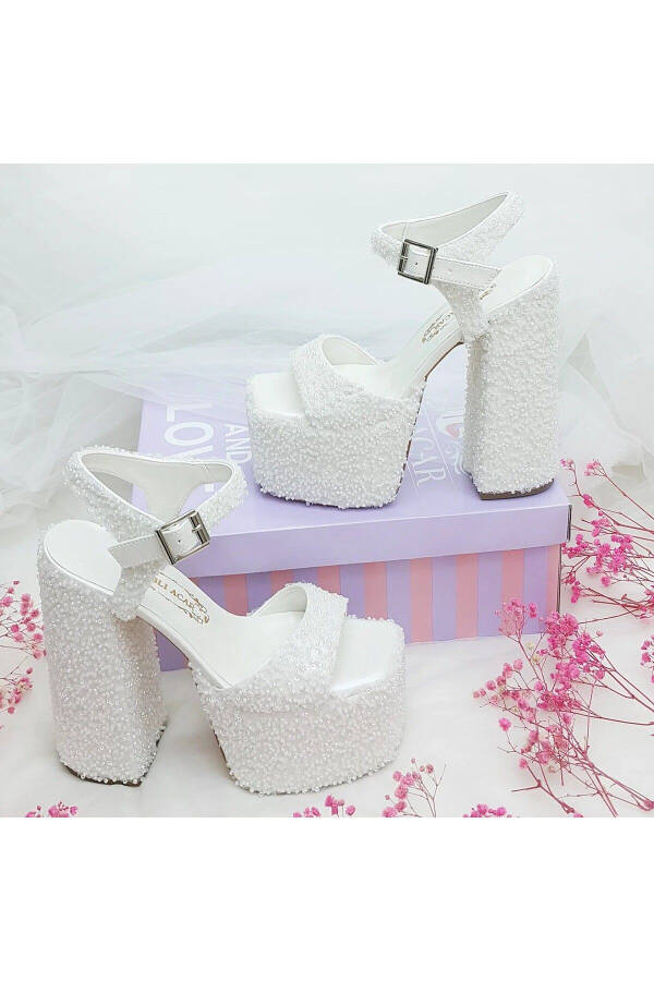 Custom Designed Low-Heeled Very Comfortable Bridal Shoes with 16 Cm High Heels, Decorated with Crystal Pearl Stones - 15