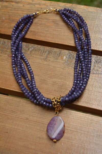 Custom Designed Necklace with Purple Crystal and Agate Stones - 9