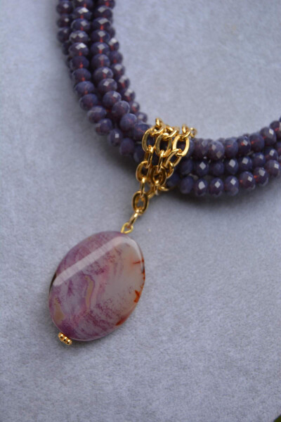 Custom Designed Necklace with Purple Crystal and Agate Stones - 4