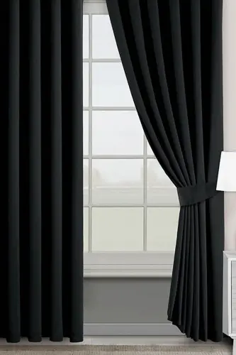 Custom Made 1st Class Black Blackout Lightproof Curtain with Buckram Blackout-BLACK 