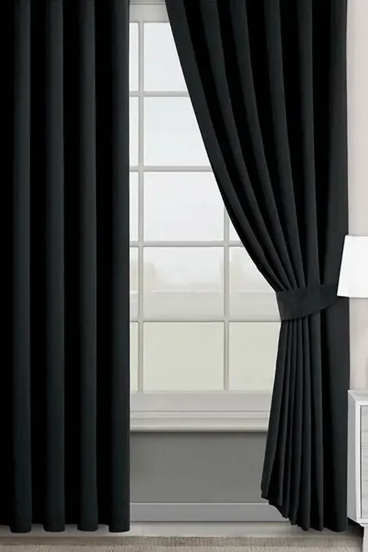 Custom Made 1st Class Black Blackout Lightproof Curtain with Buckram Blackout-BLACK - SHY TEKSTİL