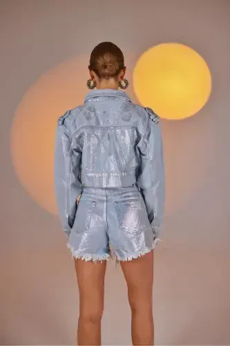 Custom Made Shiny Coated Glossy Jean Jacket Blue - 5