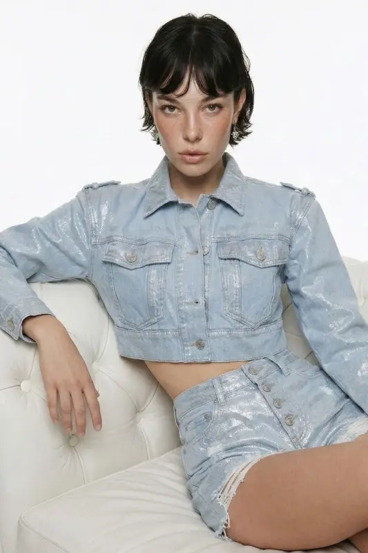Custom Made Shiny Coated Glossy Jean Jacket Blue - 12