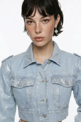 Custom Made Shiny Coated Glossy Jean Jacket Blue - 3