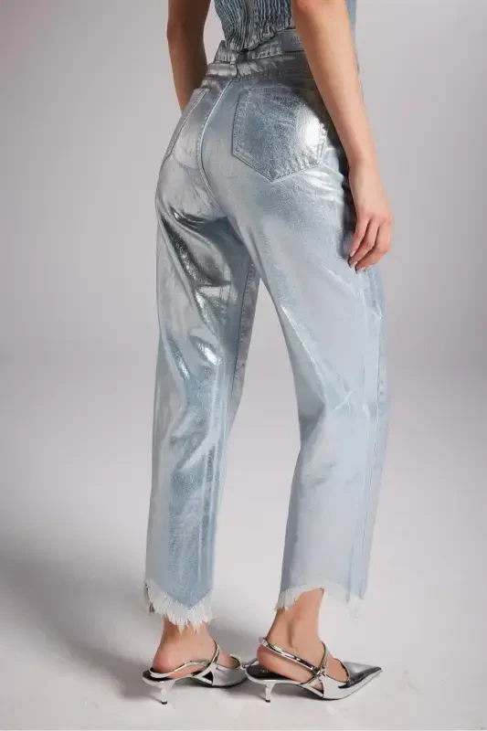 Custom Made Shiny Coated Glossy Jean Pants M - 3