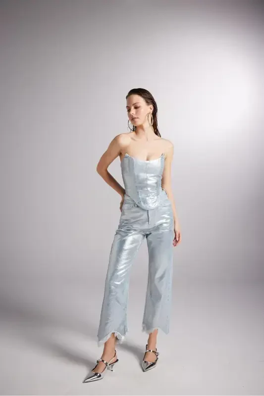 Custom Made Shiny Coated Glossy Jean Pants M - 4
