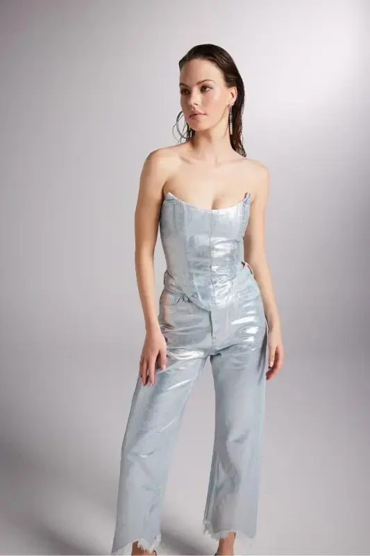 Custom Made Shiny Coated Glossy Jean Pants M - 5