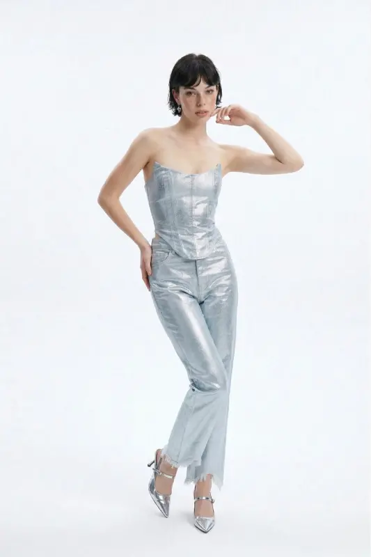 Custom Made Shiny Coated Glossy Jean Pants M - 3