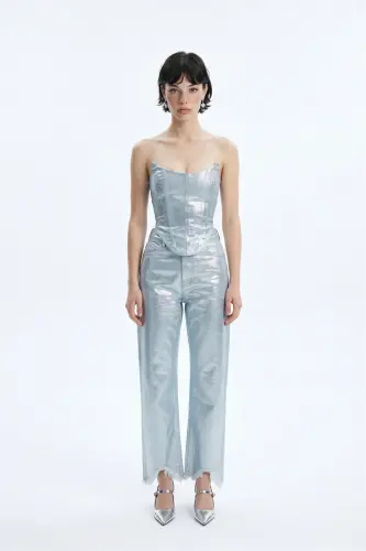 Custom Made Shiny Coated Glossy Jean Pants M - 8
