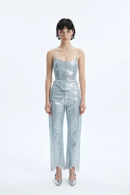 Custom Made Shiny Coated Glossy Jean Pants M - 3