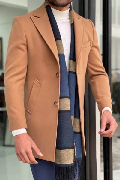 Custom Made Slim Fit Peak Lapel Wool Cashmere Coat - 5