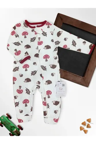 Cute Acorn and Hedgehog %100 Natural Cotton 3-Pack Baby Jumpsuit 0-18 Months (UNISEX)-red - 6