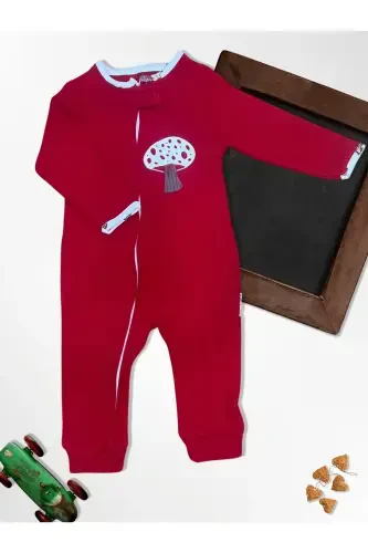 Cute Acorn and Hedgehog %100 Natural Cotton 3-Pack Baby Jumpsuit 0-18 Months (UNISEX)-red - 8