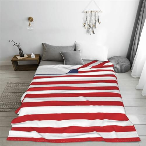 Cute American Flag Blankets Soft Comfy Flannel Blanket Throws 80