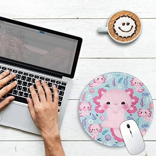 Cute Axolotls Round Mouse Pad, Small Mousepad for Laptop Gaming Women, with Stitched Edge Non-Slip Rubber Base, Cute Home Office Decor Desk Accessories Office Supplies Gift for Women Teen Girls - 2