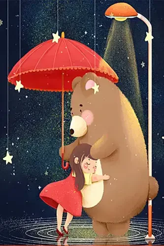 Cute Bear Little Girl Patterned Rug Digital Printing Washable Non-Slip Base Girl Room Rug-Navy Blue - 4