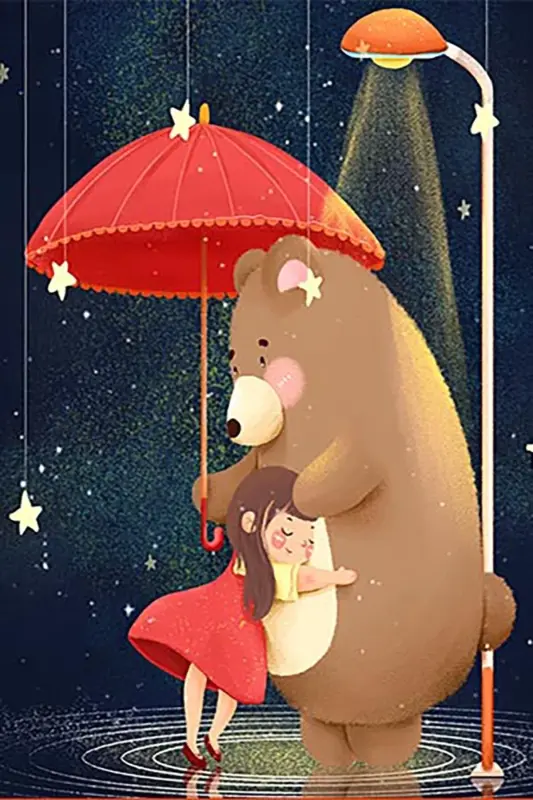 Cute Bear Little Girl Patterned Rug Digital Printing Washable Non-Slip Base Girl Room Rug-Navy Blue - 4