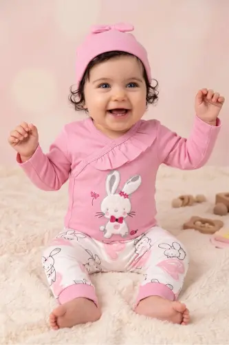 Cute Bunny Bodysuit 3-Piece Set - Frilly Detail Bunny Figure Bodysuit - Hat and Trousers - NONNA (1)
