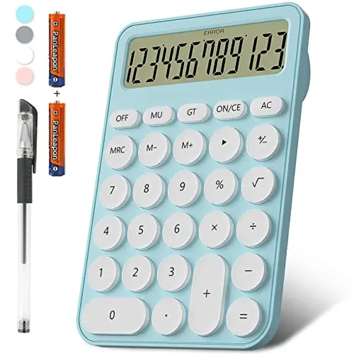 Cute Calculators Desktop Size 6.3 * 4.3in/16 * 11cm, DECKLIT Battery 12 Digit Desk Calculator Extra Large LCD Display, Great Desktop Calculator Big Buttons, 15°Tilt Screen for Kids Calculator(Blue) - 1