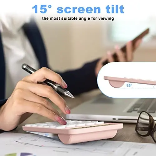 Cute Calculators Desktop Size 6.3 * 4.3in/16 * 11cm, DECKLIT Battery 12 Digit Desk Calculator Extra Large LCD Display, Great Desktop Calculator Big Buttons, 15°Tilt Screen for Kids Calculator(Pink) - 2