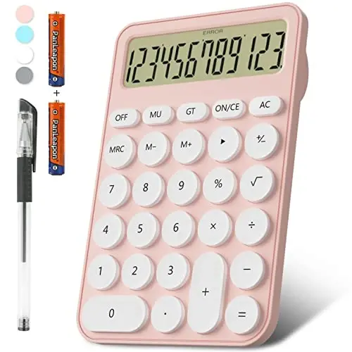 Cute Calculators Desktop Size 6.3 * 4.3in/16 * 11cm, DECKLIT Battery 12 Digit Desk Calculator Extra Large LCD Display, Great Desktop Calculator Big Buttons, 15°Tilt Screen for Kids Calculator(Pink) 