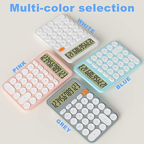 Cute Calculators Desktop Size 6.3 * 4.3in/16 * 11cm, DECKLIT Battery 12 Digit Desk Calculator Extra Large LCD Display, Great Desktop Calculator Big buttons, 15°Tilt Screen for Kids Calculator(White) - 3