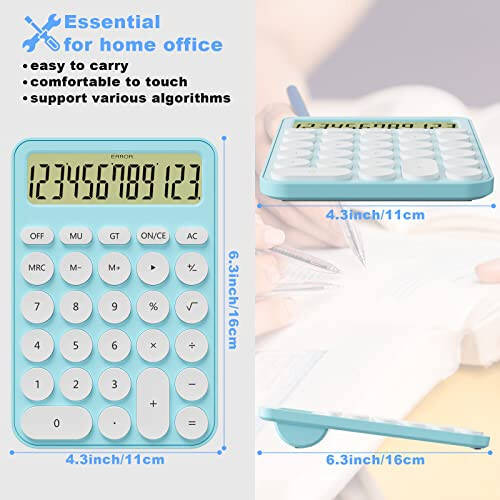 Cute Calculators Desktop Size 6.3 * 4.3in/16 * 11cm, DECKLIT Battery 12 Digit Desk Calculator Extra Large LCD Display, Great Desktop Calculator Big buttons, 15°Tilt Screen for Kids Calculator(White) - 4