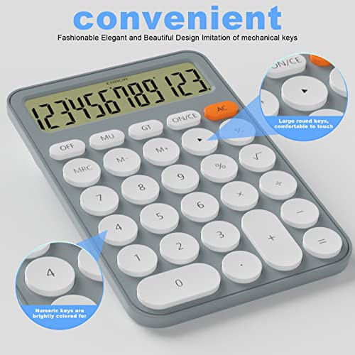 Cute Calculators Desktop Size 6.3 * 4.3in/16 * 11cm, DECKLIT Battery 12 Digit Desk Calculator Extra Large LCD Display, Great Desktop Calculator Big buttons, 15°Tilt Screen for Kids Calculator(White) - 5