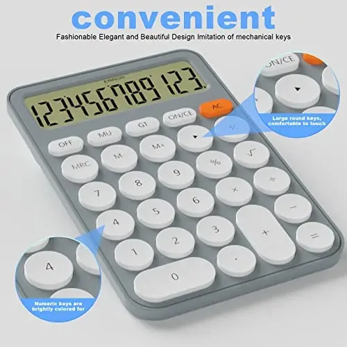 Cute Calculators Desktop Size 6.3 * 4.3in/16 * 11cm, DECKLIT Battery 12 Digit Desk Calculator Extra LCD Large Display, Great Desktop Calculator Big Buttons, 15°Tilt Screen for Kids Calculator(Grey) - DECKLIT (1)