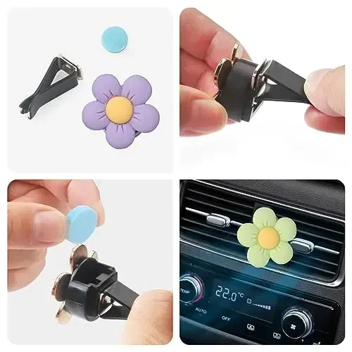 Cute Car Decor Interior Aesthetic Accessories for Women 6pcs Girly Flower Cars Air Freshener Vent Clips for Girls Pink/Purple/Blue/Green/Yellow Boho Scents Decorations Stuff Kawaii Christmas Gifts - 3