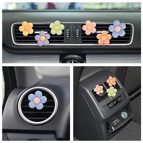 Cute Car Decor Interior Aesthetic Accessories for Women 6pcs Girly Flower Cars Air Freshener Vent Clips for Girls Pink/Purple/Blue/Green/Yellow Boho Scents Decorations Stuff Kawaii Christmas Gifts - 2