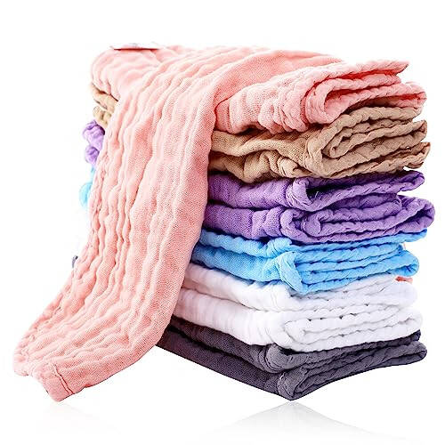 Cute Castle 12 Pack Muslin Burp Cloths for Baby - Ultra-Soft 100% Cotton Baby Washcloths - Large 20'' by 10'' Super Absorbent Milk Spit Up Rags - Burpy Cloths for Unisex, Boy, Girl - Multicolor - 1