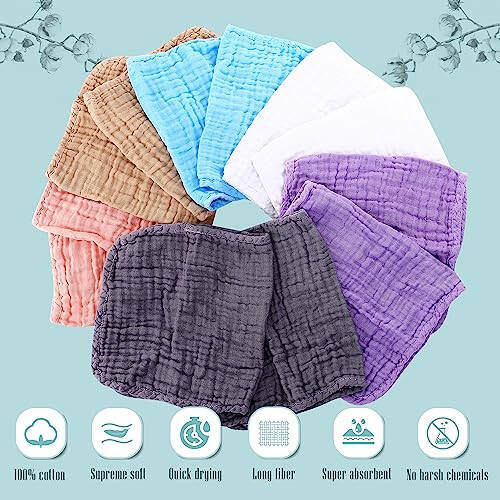 Cute Castle 12 Pack Muslin Burp Cloths for Baby - Ultra-Soft 100% Cotton Baby Washcloths - Large 20'' by 10'' Super Absorbent Milk Spit Up Rags - Burpy Cloths for Unisex, Boy, Girl - Multicolor - 2