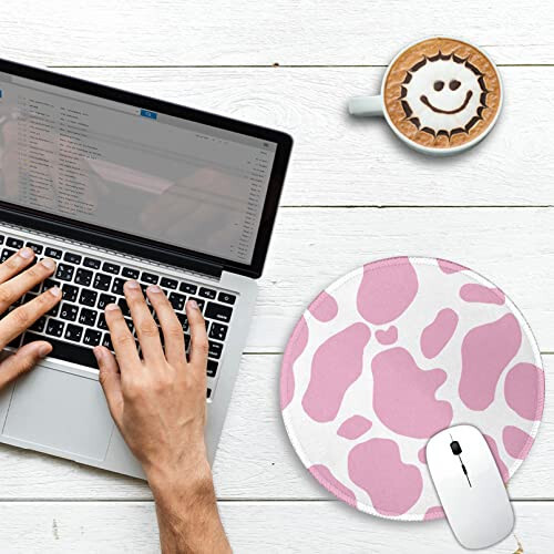 Cute Cow Print Round Mouse Pad, Small Mousepad for Laptop Gaming Women, with Stitched Edge Non-Slip Rubber Base, Cute Home Office Decor Desk Accessories Office Supplies Gift for Women Teen Girls - 2