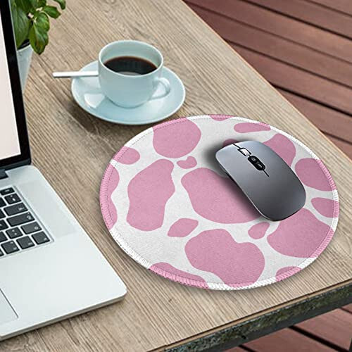 Cute Cow Print Round Mouse Pad, Small Mousepad for Laptop Gaming Women, with Stitched Edge Non-Slip Rubber Base, Cute Home Office Decor Desk Accessories Office Supplies Gift for Women Teen Girls - 3