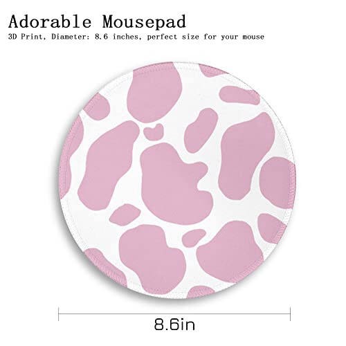 Cute Cow Print Round Mouse Pad, Small Mousepad for Laptop Gaming Women, with Stitched Edge Non-Slip Rubber Base, Cute Home Office Decor Desk Accessories Office Supplies Gift for Women Teen Girls - 4